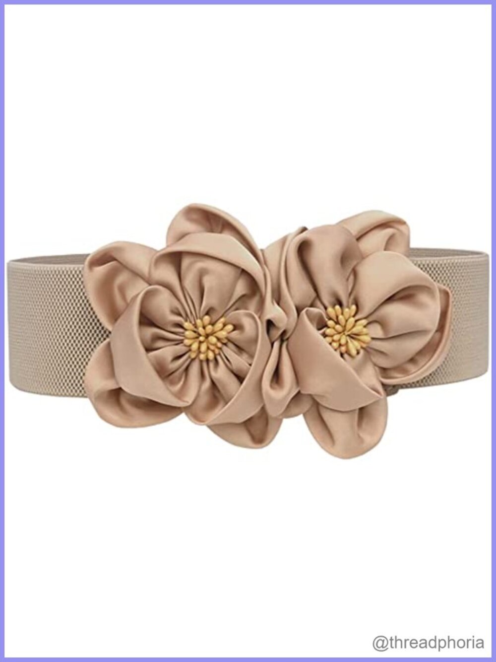 Wide Elastic Stretch Belt Big Flower Cinch Waist Dress Belt Snap Button